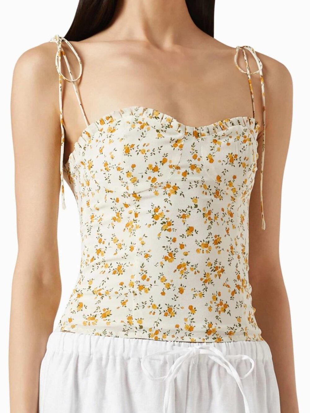 Reformation Novena Top Yellow Floral Bustier Top Camisole Cottagecore 0